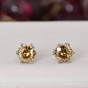 Certified 2.0 ct Champagne Sakura Cut Stud Earrings 925 Sterling NWT